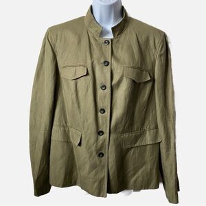 Talbots, Silk & Linen Military Style Button Front Fully Lined Jacket Blazer